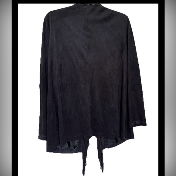 Ruby Rd. Black Faux Suede Fringe Jacket Size 14 - Picture 4 of 4